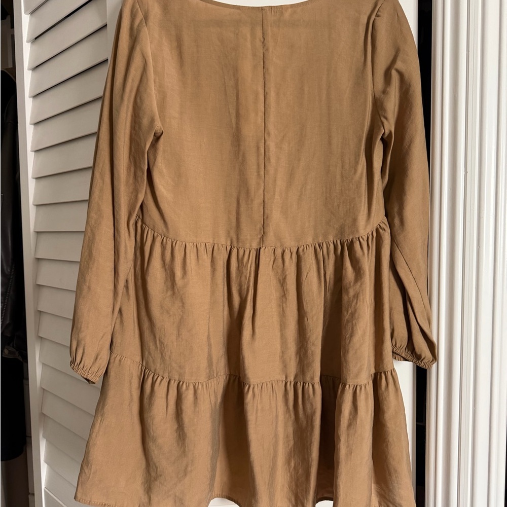 Zara Women’s Tiered V-Neck Long Sleeve Dress - Brown - Picture 2 of 2